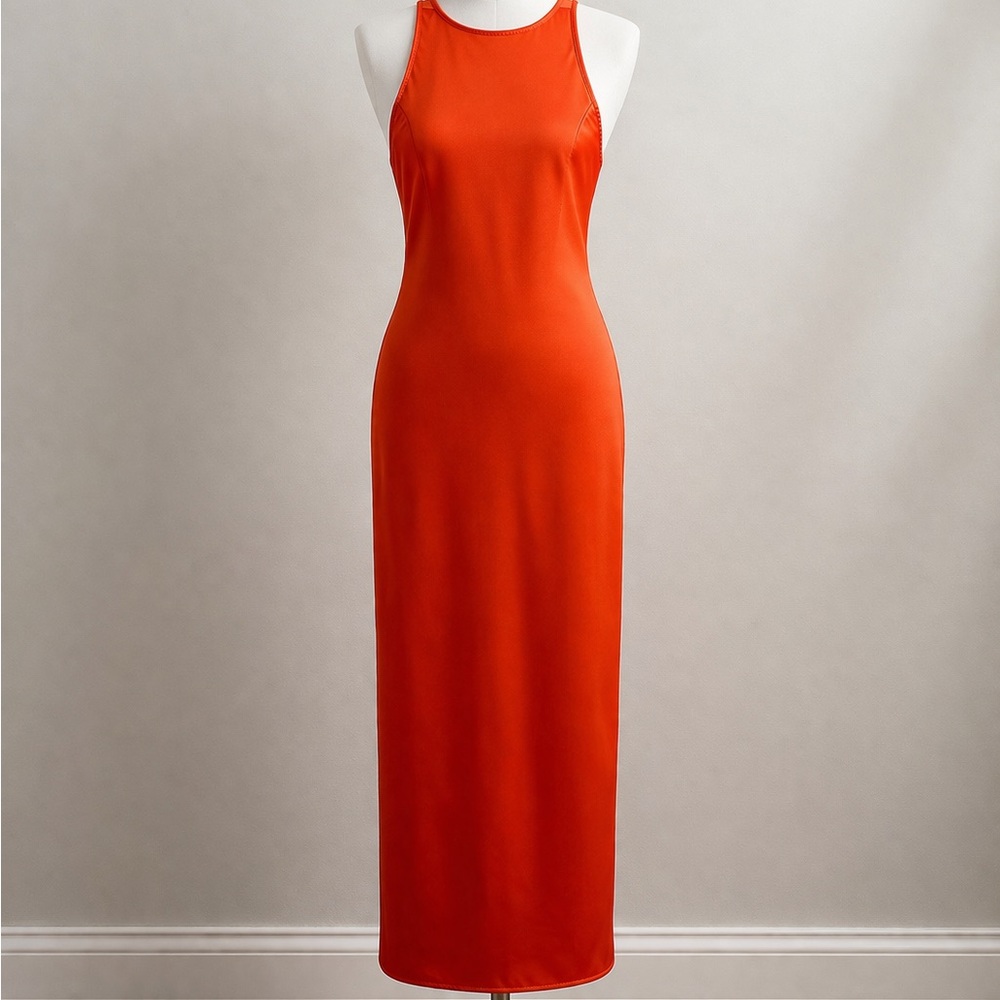 Sleeveless Orange Midi Dress
